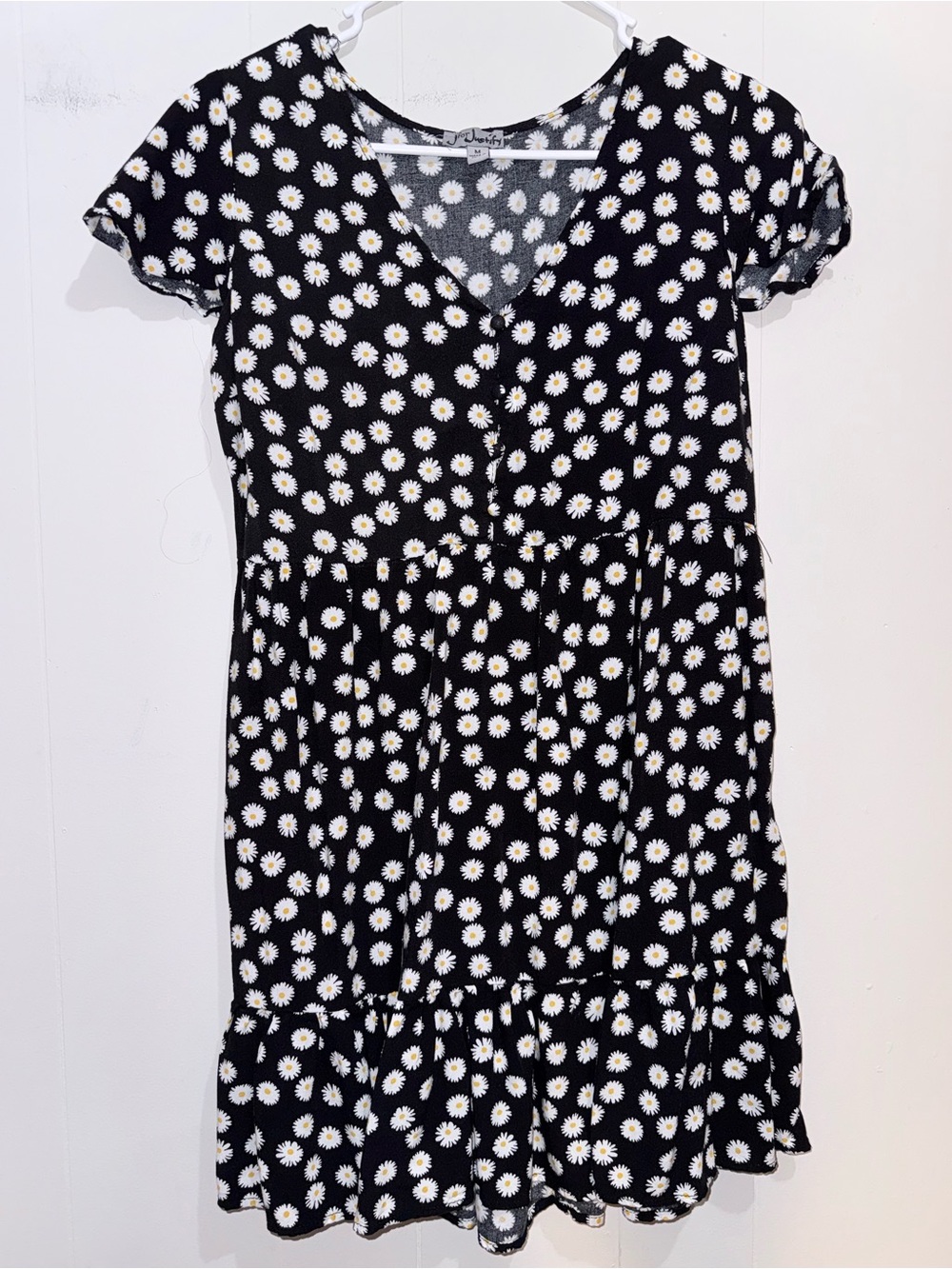 J for Justify Black Daisy Floral Tiered Minidress Size M EUC